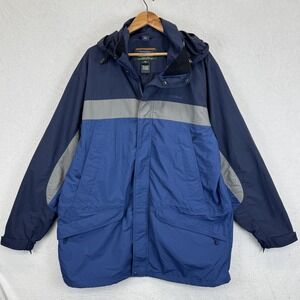 LL Bean Jacket Mens XL Tall Blue Gray Colorblock Hooded Full Zip Nylon Parka
